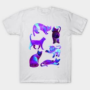 Galaxy Cats Pattern - Neon T-Shirt